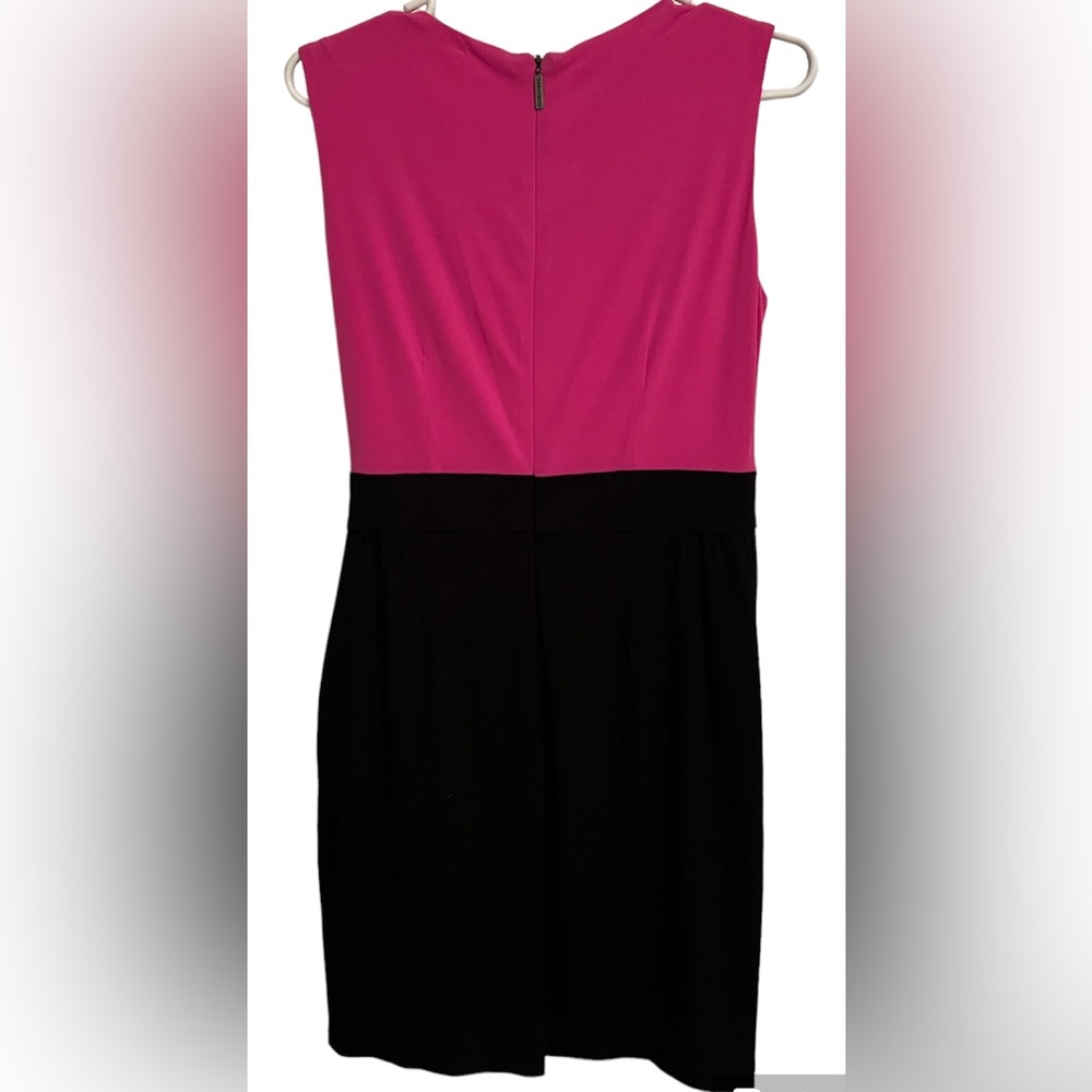 Donna Ricco Sleeveless Midi Wrap Ruched Party Sheath Modest Dress Pink/Black sz6 - Picture 2 of 10